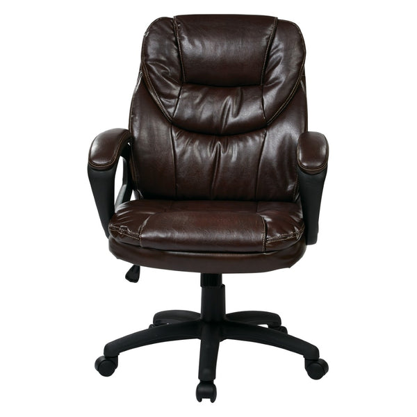 OSP Home Furnishings Faux Leather Executive Office Chair with Lumbar Support and Ergonomic Tilt Control Chocolate FL660-U2