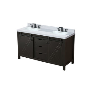English Elm Brown Double Bath Vanity 60" W With Quartz Countertop, Soft-Close Drawers & Faucet Set Included B2731P260136