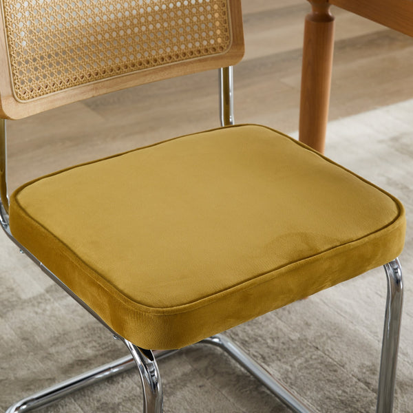 English Elm Mid Velvet Mid Century Dining Chair with Rattan Back, Solid Wood Frame, Plush Velvet, 360lb Capacity Gold W1143P168323