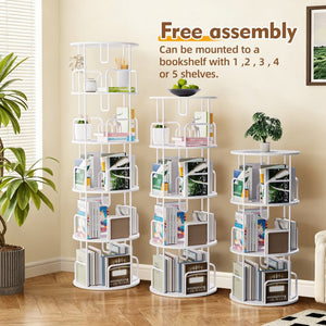 English Elm Rotating 5 Tier Spinning Bookcase Tower Slim 360 Degree Turntable Metal Frame Organizer White W3166P366971