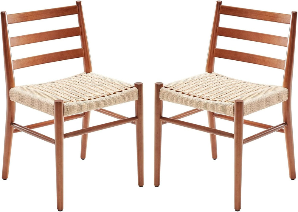 English Elm Dining Chairs with Handwoven Rope Seats and Iron Frame Mid Century Modern Set of 2 Beige,Walnut T3623P438619