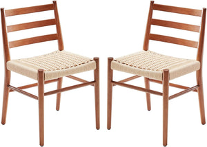 English Elm Dining Chairs with Handwoven Rope Seats and Iron Frame Mid Century Modern Set of 2 Beige,Walnut T3623P438619