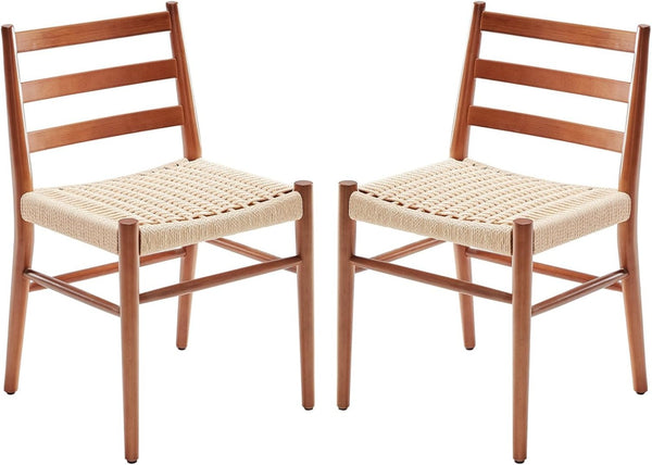 English Elm Dining Chairs with Handwoven Rope Seats and Iron Frame Mid Century Modern Set of 2 Beige,Walnut T3623P438619