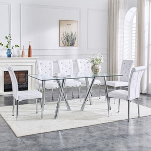 English Elm 71-inch Tempered Glass Dining Table Electroplated Metal Base Open Airy Modern Style White W3875S00005