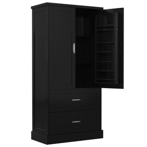 English Elm Tall Bathroom Storage Cabinet with Adjustable Shelves, Two Doors & Drawers, Space-Saving 66" Tall Black N725P178675B