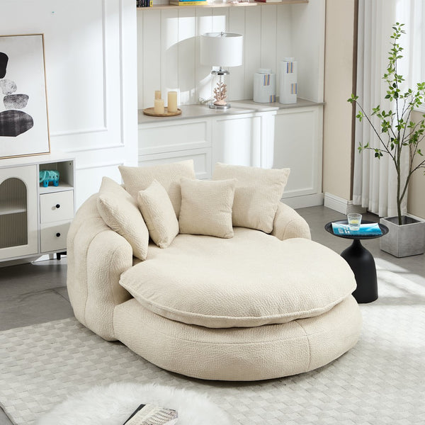 English Elm Oversized Memory Foam Chenille Bean Bag Sofa with Ergonomic Back Support, 3 Large & 2 Small Pillows Beige W395P359408