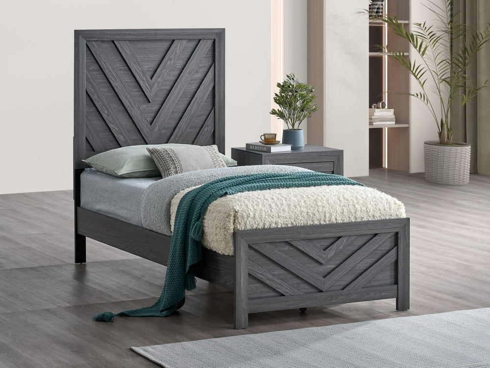 English Elm Rustica Twin Panel Bed Gray Laminated Finish Trim Overlay Headboard Guest Room Frame B078S00654