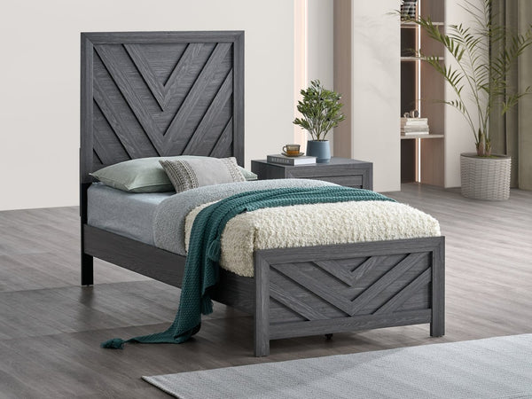 English Elm Rustica Twin Panel Bed Gray Laminated Finish Trim Overlay Headboard Guest Room Frame B078S00654