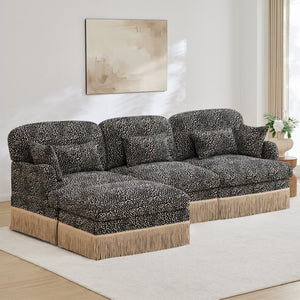 English Elm 100"comfy Chenille Leopard Print Sectional Sofa with Tassel Trim and Movable Ottoman Khaki W5656S00023