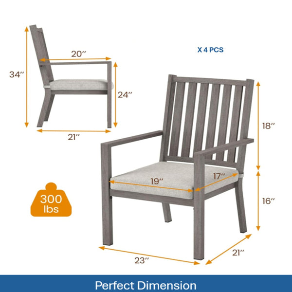 English Elm Set of 4 Outdoor Aluminum Dining Chairs Wood Grain Texture Waterproof Cushioned Patio Gray B082P455142
