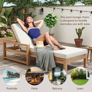 English Elm Trexm Outdoor Acacia Wood Chaise Lounge Set Two Adjustable Poolside Reclining Chairs Light Teak TM000013AAD