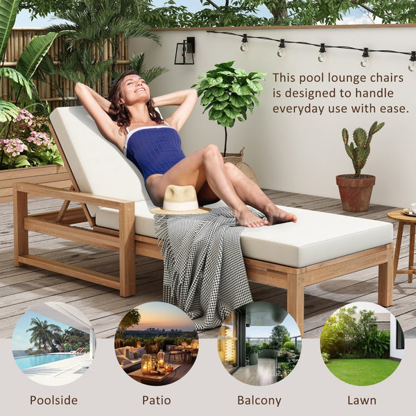 English Elm Trexm Outdoor Acacia Wood Chaise Lounge Set Two Adjustable Poolside Reclining Chairs Light Teak TM000013AAD