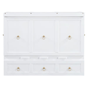 English Elm Full Size Murphy Bed Cabinet with Usb Charging Drawer and Pine Wood Frame White LP000427AAK
