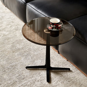 English Elm End Table Chic Glass Top Side Table - 20" Round Tempered Glass & Metal Base, Modern Black Brown Decor W1911S00002