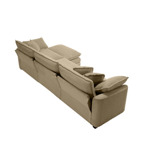 English Elm Corduroy L-Shaped 3-Seater Sofa With Ottoman - Stylish Tan Comfort For Small Living Spaces W714S00797