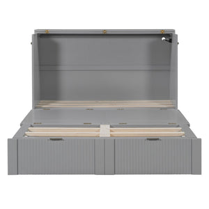 English Elm Full Size Wall Murphy Bed Cabinet with Usb Ports Drawer and Pulley Lift Gray Finish LP100770AAE