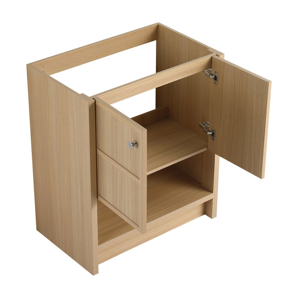 English Elm 30" Freestanding Bathroom Vanity with Ceramic Sink, Oak Plywood Finish, Soft-Closing Doors, Open Shelf W1972S00024
