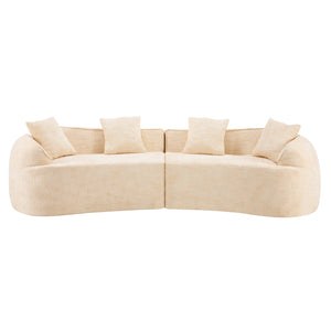 English Elm Beige Curved Compressed Sofa — Nordic Minimalist Foam & Spring Design, Soft Upholstery, Easy Setup W3612S00012
