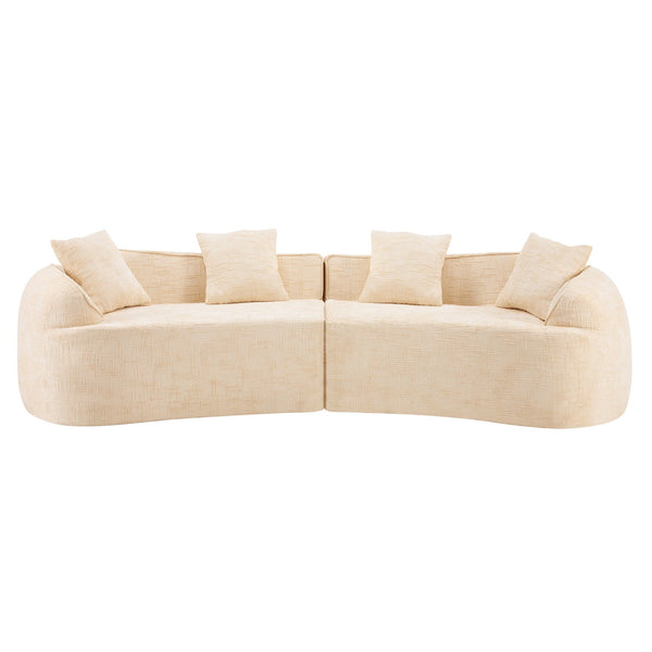 English Elm Beige Curved Compressed Sofa — Nordic Minimalist Foam & Spring Design, Soft Upholstery, Easy Setup W3612S00012