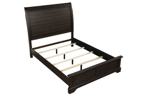 English Elm Queen Mahogany Sleigh Bed with Elm Veneer & Pine Solid Frame, Traditional Curved Headboard Design B2699S00050