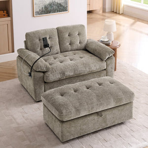 English Elm Leisure Chenille Two Seat Reclining Sofa with Usb Port Storage Ottoman Padded Armrests Brown W487S00518
