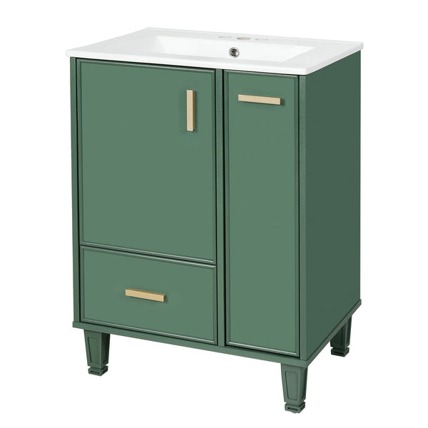 English Elm Christopher Knight Home® - 24" Bathroom Vanity with Ceramic Sink, Solid Wood Frame, Soft-Close Drawers & Ample Storage Appeal Green N759P269734F