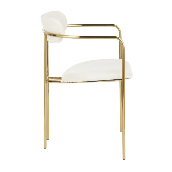 English Elm Demi Velvet Dining Chair with Gold Metal Frame — Glam Open-Back Design, Cushioned Seat & Arms (Set) Cream B202P223492