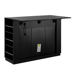 English Elm U_style Compact Kitchen Island with Drop Leaf Power Outlet Wine Rack Stemware Storage Black N711P437715B