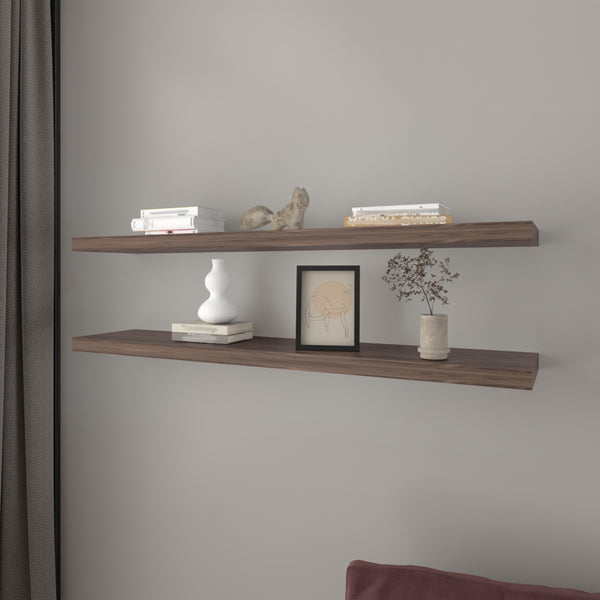 English Elm Floating Shelf Lyle Set of 2 Dark Walnut – Space-Saving Engineered Wood Wall Shelves 47.24" L B092P238749