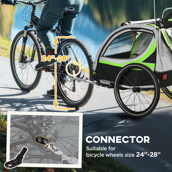 English Elm Aosom 3-in-1 Kids Bike Trailer & Stroller Jogger — 2-Seat High-Vis, Weatherproof, Smooth-Ride Wagon W2225P216989