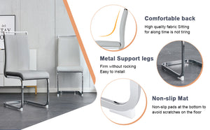 English Elm Table Modern Marble Dining Set - 71"X35.4" Tempered Glass With 6 Light Gray Pu Chairs & Silver Legs W1151S02120-GIGA