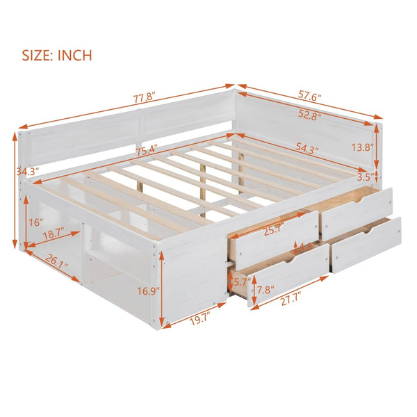 English Elm Full Size Daybed with Storage Drawers Open Shelves Low Profile Contemporary Frame White LP102023AAK-1