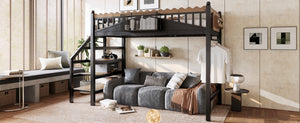 English Elm Twin Xl Metal Loft Bed with Stair Storage Shelves Sturdy Steel Frame for Dorms W1580S00377