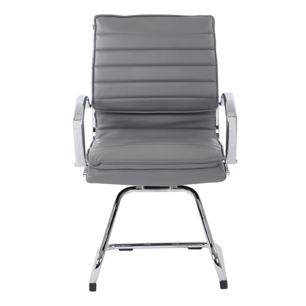 OSP Home Furnishings Guest Faux Leather Office Chair with Chrome Sled Base and Ergonomic Lumbar Support Charcoal SPX23595C-U42