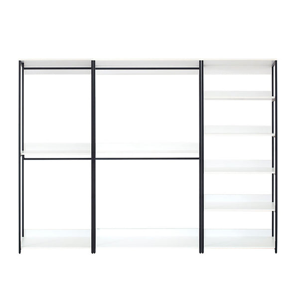 English Elm Fiona White 111" Freestanding 3-Tower Walk-In Closet System – 7 Shelves, Eco Wood + Powder Frame B040S00088