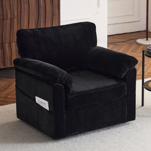 English Elm 33 Inch Oversized Swivel Corduroy Lounge Chair with Plush Chenille Cushioning and Support Springs Black W1829P265018
