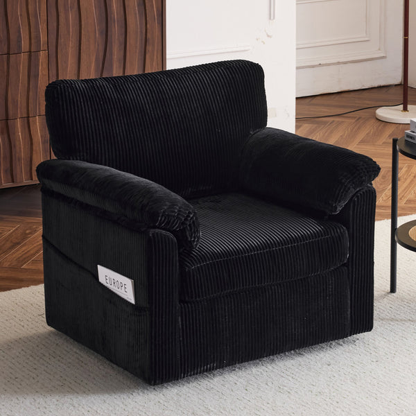 English Elm 33 Inch Oversized Swivel Corduroy Lounge Chair with Plush Chenille Cushioning and Support Springs Black W1829P265018