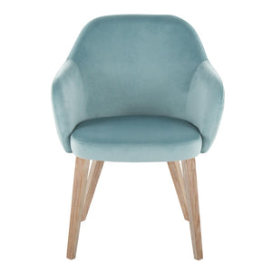 English Elm Dining Chair Set of 2 Velvet Upholstered Bentwood Legs Whitewashed Organic Modern Light Blue B202S02062