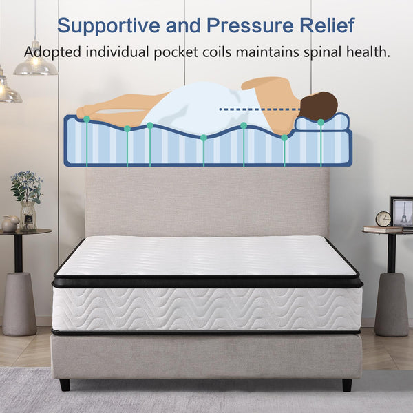 English Elm 12 Inch Full Size Hybrid Mattress - Ultimate Comfort With Pressure Relief & Motion Isolation, Medium Firm B347P405262