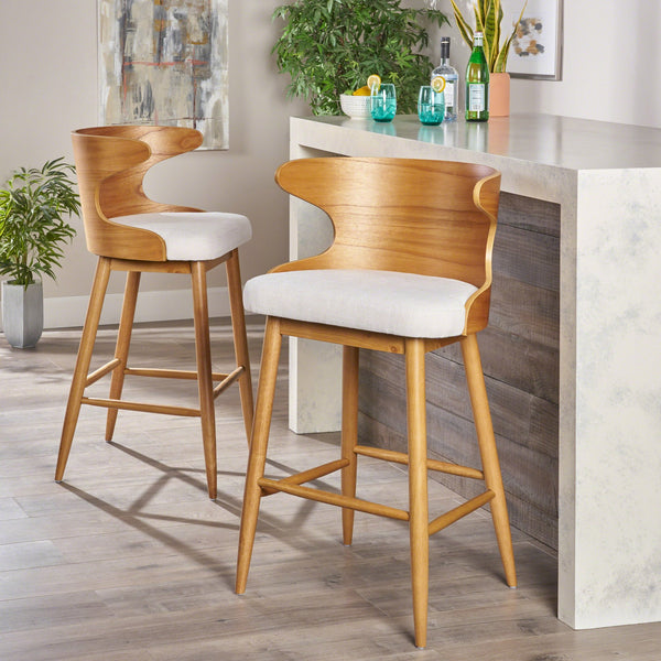 English Elm Christopher Knight Home® - BAR CHAIR Mid-Century Upholstered Barstool Set of 2 with Rubberwood Frame, Sleek Designed Comfort Light beige 61873.00LBEI