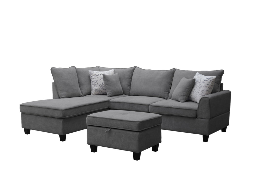 English Elm Gabriella Contemporary Fabric Sectional Sofa with Chaise and Storage Ottoman Included Gray B2749S00351