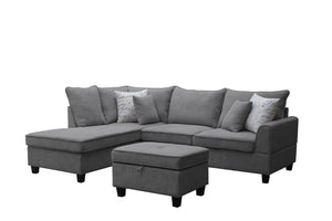 English Elm Gabriella Contemporary Fabric Sectional Sofa with Chaise and Storage Ottoman Included Gray B2749S00351