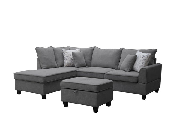 English Elm Gabriella Contemporary Fabric Sectional Sofa with Chaise and Storage Ottoman Included Gray B2749S00351