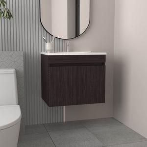 English Elm Bathroom Sleek Single-Door Vanity with Integrated Sink — Modern Minimalist Engineered Wood Storage, Durable & Eco-Friendly Black 28.74 L x 23.23 W x 12.99 H B097P296873