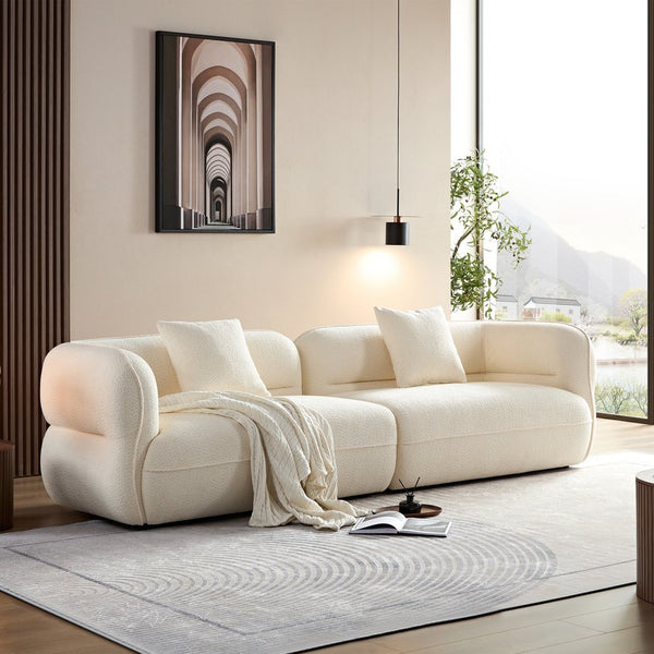 English Elm White round sectional sofa with solid wood frame, high-rebound sponge, child-safe curved arms, 2 pillows, modern modular comfort showroom-quality upholstery 55.51"L x 35.04"W x 25.98"H W2085S00057