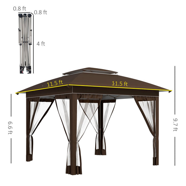 English Elm Outsunny Steel Patio Gazebo with Vented Canopy Mesh Netting and Ornate Corner Frame W2225P174278