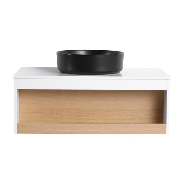 English Elm 36" Floating Bathroom Vanity Light Oak Modular Cabinet with Gel Coat Integrated Sink Black,White + Light Oak W3450S00062
