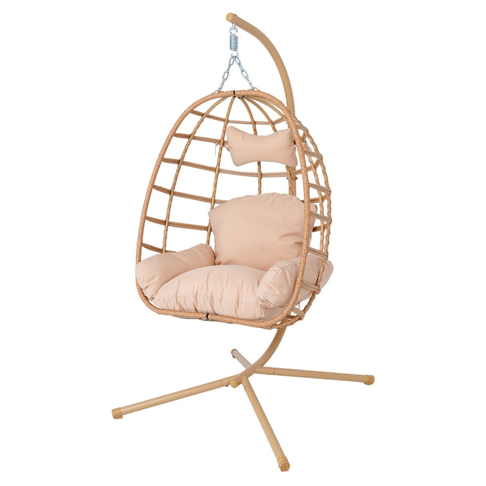 English Elm Egg Hanging Chair with Stand Pe Rattan Swing Seat Washable Cushion 350lb Capacity T5880P497433