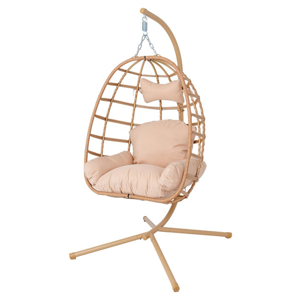 English Elm Egg Hanging Chair with Stand Pe Rattan Swing Seat Washable Cushion 350lb Capacity T5880P497433