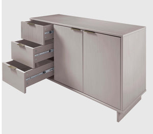 English Elm Granville 55" Sideboard with Solid Wood Ribbed Drawers, Gold Steel Handles & 3 Concealed Shelves LIGHT GREY B365S00119